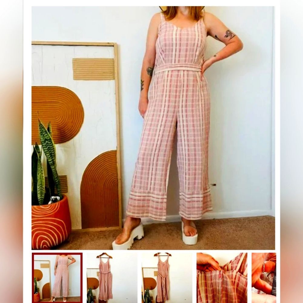 Sharagano Mauve Cream Wide Leg Ankle Jumpsuit Size 12